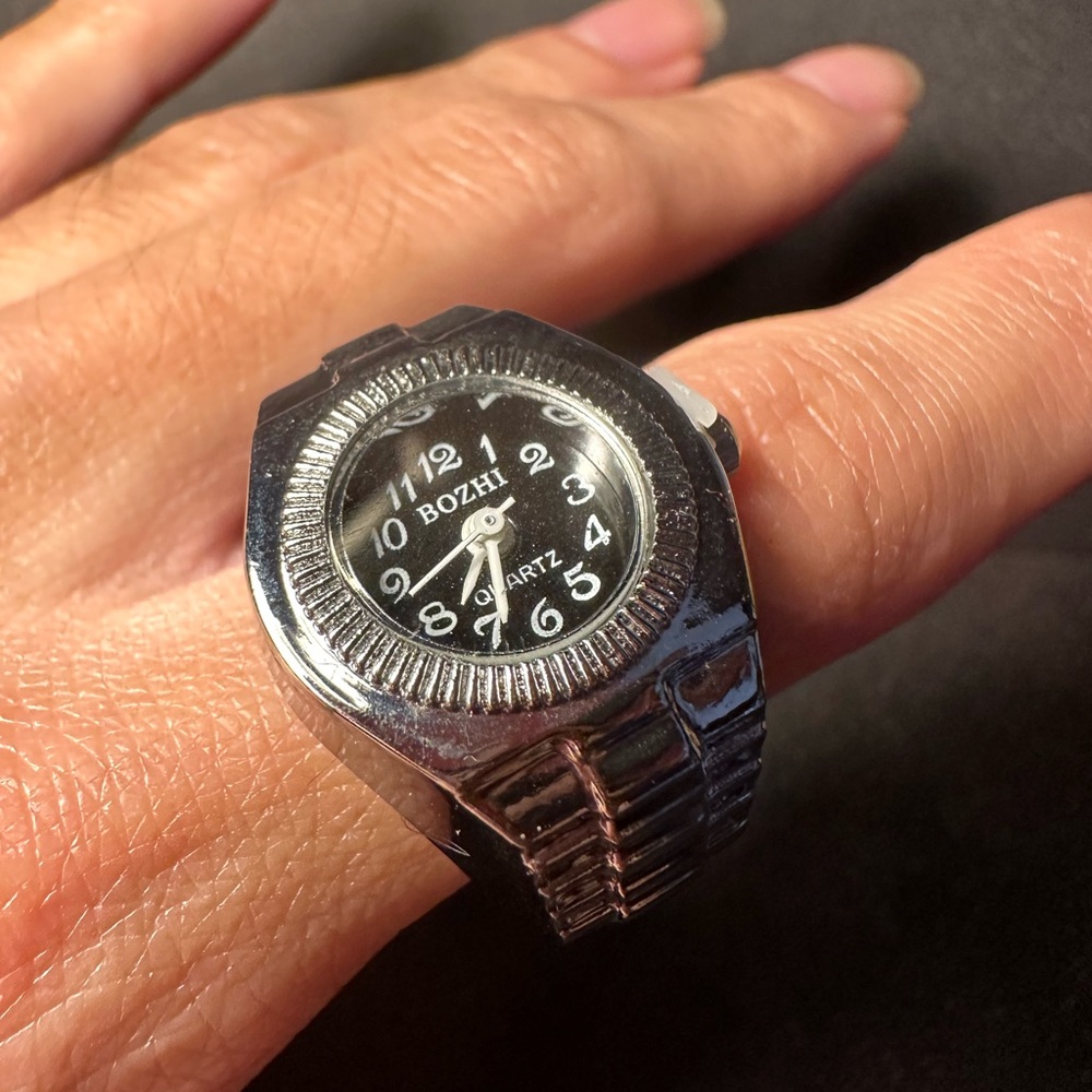 Y2K Vintage Style Silver and Black Adjustable Watch Ring